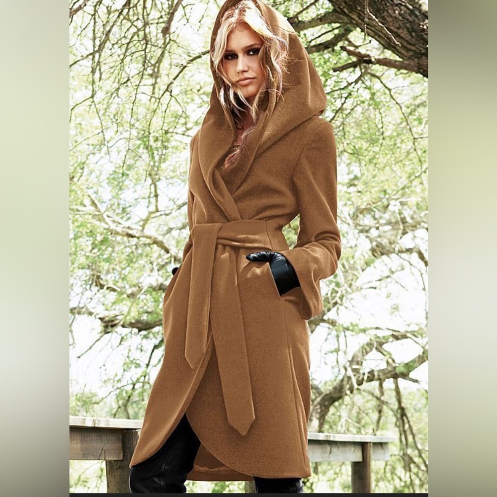 Camel Fall Wrap Coat-Shawl, Belted